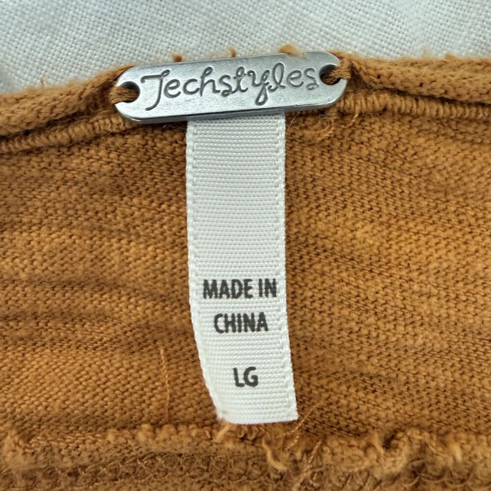 Techstyles Womens 1/4 Button Henley T-Shirt L Mustard Brown Casual Top - Picture 5 of 10